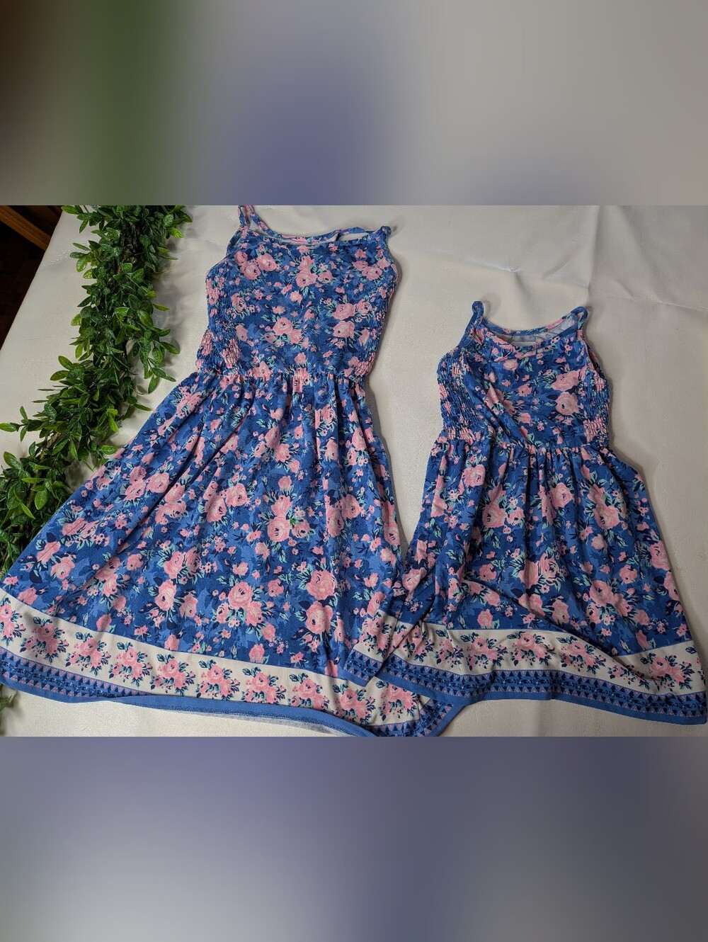Matching Sibling Set Dresses Bcb Girls Blue Floral Size 5/6 And Size 14/16